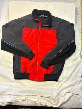 Vintage Performance Cycling Wear Full Zip Fleece Lined Jacket Red Black Large